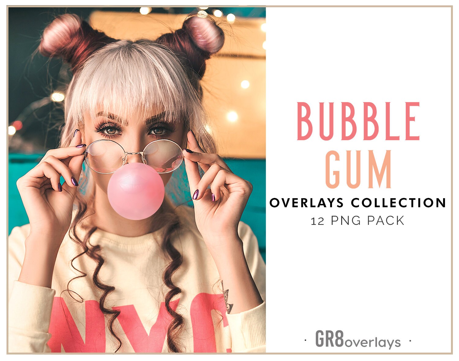 12 BUBBLE GUM Overlays PNG Files Photo Overlays Etsy