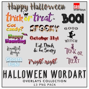 13 HALLOWEEN WORDART, Photoshop Overlays, Photoshop Overlay, PNG Overlay, Halloween, Halloween Clipart