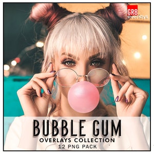 12 BUBBLE GUM, Photoshop Overlays, PNG files, Photo Overlays, Photoshop Overlay, Bubblegum, Bubblegum Clipart, Photography