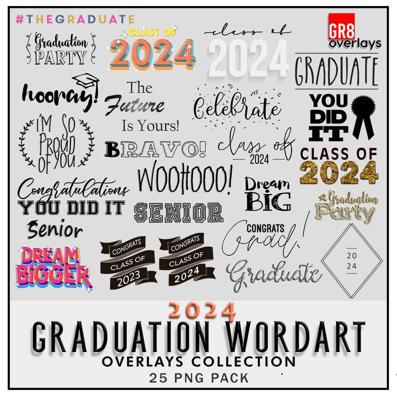 Grad Overlay 25 GRADUATION WORDART 2024, Photoshop Overlays, Photoshop Overlay, PNG ...