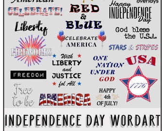 18 INDEPENDENCE DAY WordArt, Photoshop Overlays, Photoshop Overlay, PNG Overlay, 4th of July, png, Clipart