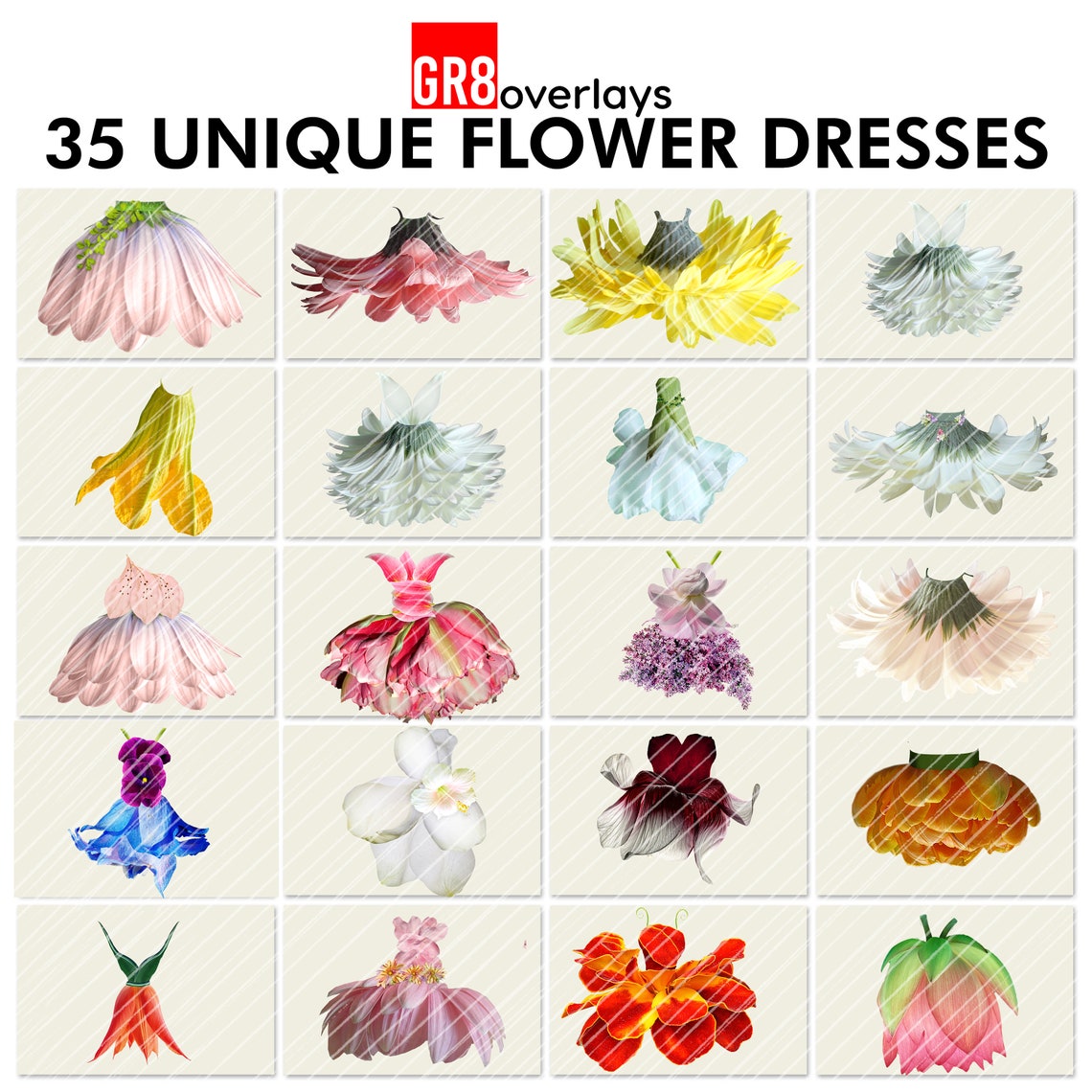 35 FLOWER DRESSES Overlays Photoshop Overlays PNG Flower | Etsy