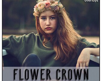 15 FLOWER CROWNS, Photoshop Overlays, PNG files, Photo Overlays, Photoshop Overlay, Head Wreath, Flowers Crown Clipart, Photography, Beauty