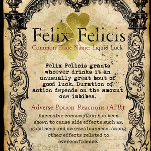 Harry Potter Liquid Luck Felix Felicis Printable Sign Label | Etsy