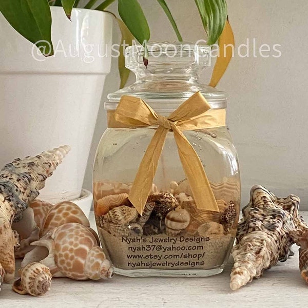 Natural Seashell Scented Candles in Apothecary Jars Beige Sand, Housewarming Gift, Candle for Fall, Gift for Her, Ocean Decor, Hostess Gift