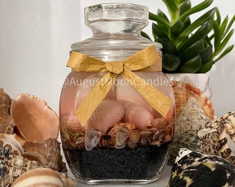 Seashell Gel Wax Scented Candles in Apothecary Jar with Black Sand