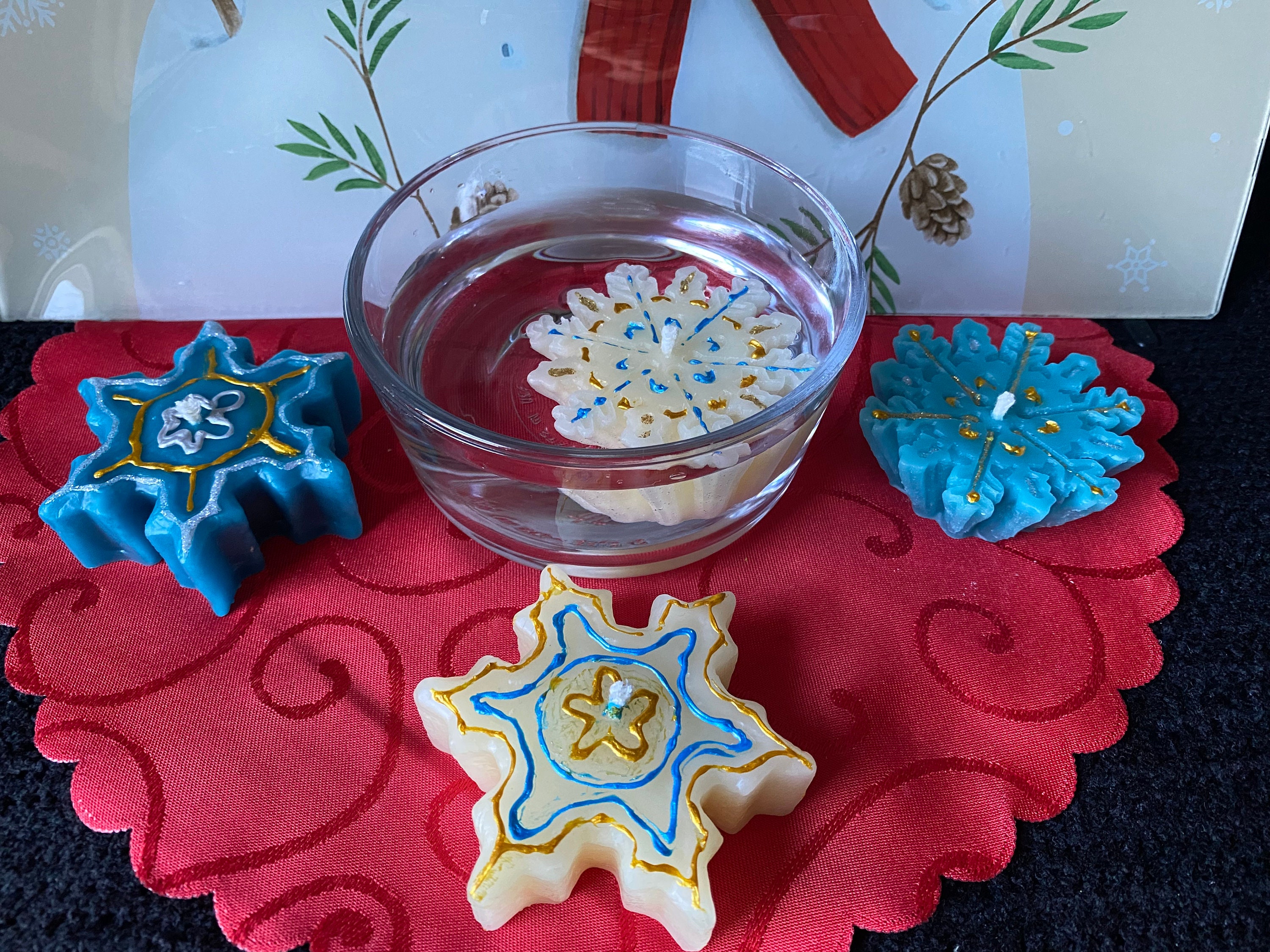 Snowflake Floating Candles, Bees Wax Floater Candles, Table Settings