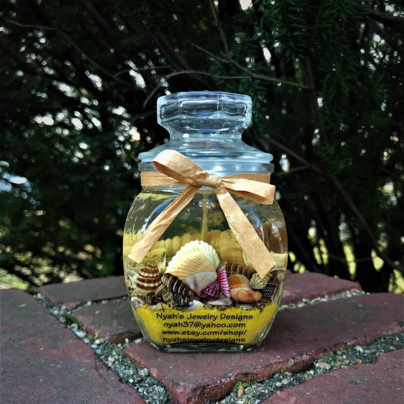 Beach Housewarming Gift Natural Seashell Scented Candles in Apothecary Jars Yellow Sand Coastal Candle Ocean Candle Hostess Gift
