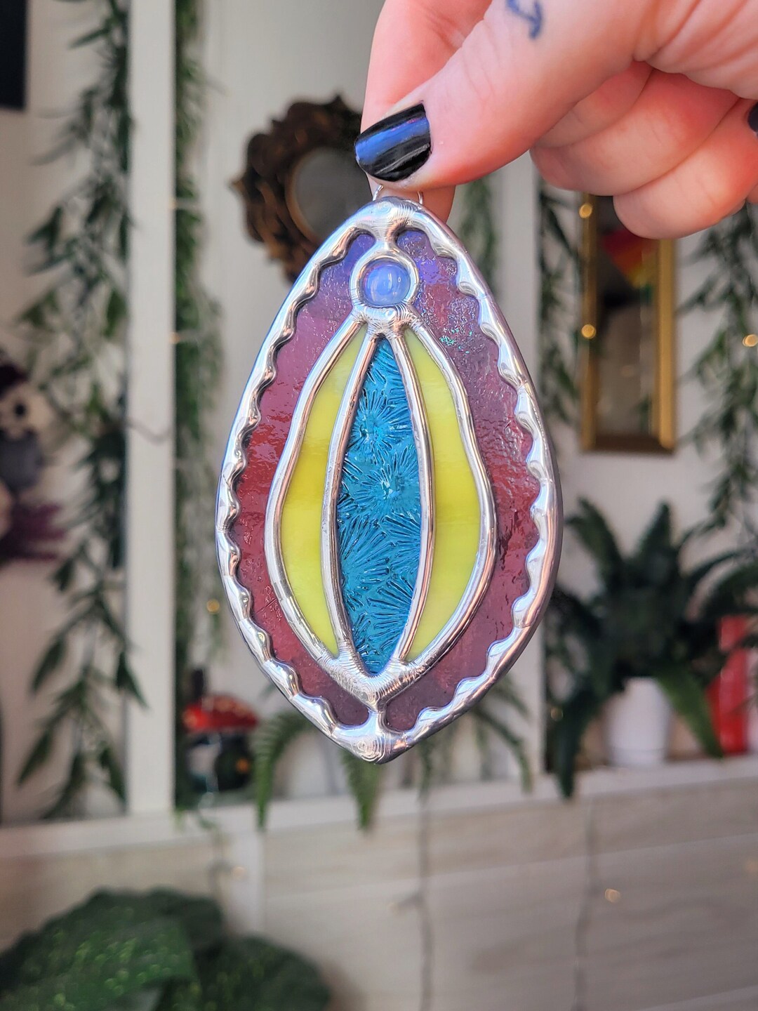 Pan Flag Mini Stained Glass Yoni W/ Opalite and Silver Finish Etsy