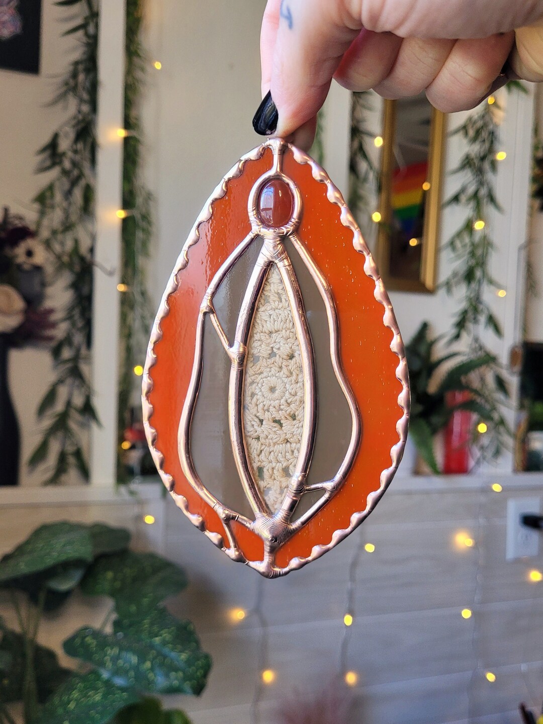 Terra Cotta and Dark Brown Stained Glass Yoni W/ Crochet Etsy