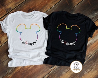 Be Happy Shirt, Rainbow Disney shirts, Disney vacation 2024, Disney family shirts ,Disney kids shirts, Disney matching, Graphic Tee