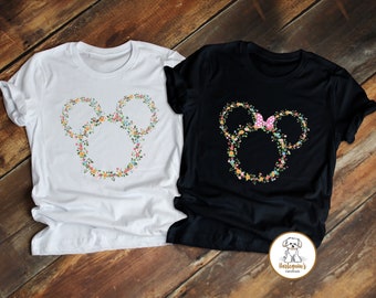 Camicia floreale Disney, maglietta floreale, camicia con fiocco di Minnie, camicia con orecchie Disney, camicia Disney, camicia floreale, maglietta divertente Disney, maglietta floreale Disney