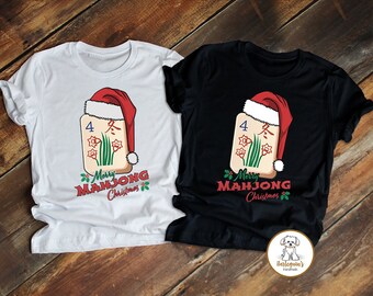 Jul-Mahjong-t-shirt, God jul-Mahjong-t-shirt, Rolig Mahjong-t-shirt, Mahjong-kakelt-t-shirt, Mahjong-helgtröja