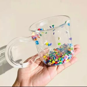 double wall clear glass confetti glitter mug cup colorful gift coffee tea tumbler summer color heart star shaped