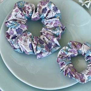 Handmade Purple Floral Cat Cotton Scrunchie