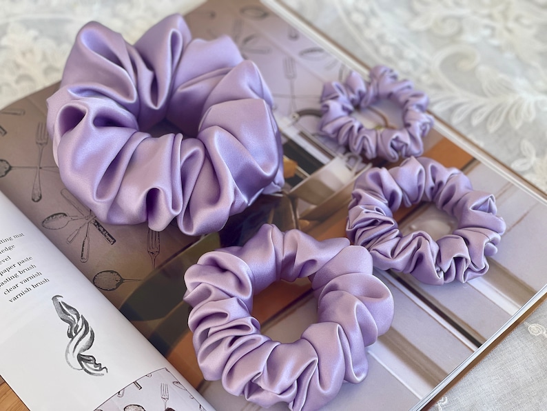 Purple fashion accessories - Lavender silk scrunchies