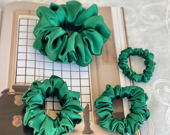 Forest Green Hair Tie 30 Momme 6A Grade 100% Pure Mulberry Silk Scrunchies  Oversized Jumbo Regular Skinny Ultra Thin Mini Hair Scrunchy