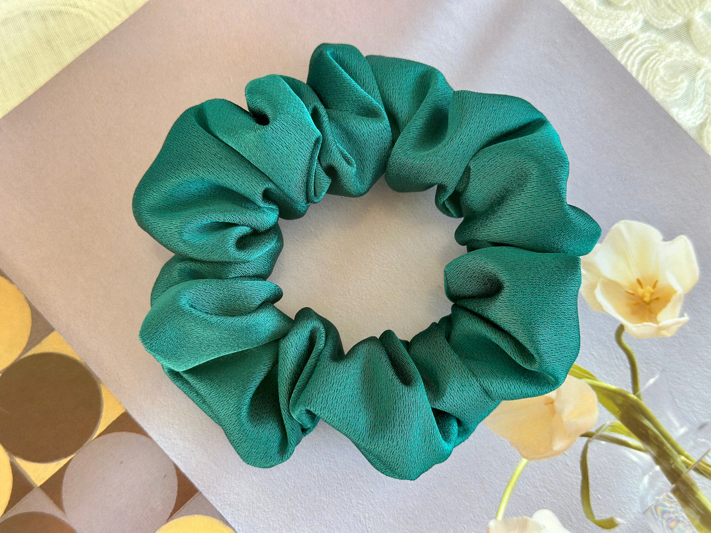Regular Peacock Green Nylon Scrunchies Elastic Hair Tie Normal Skinny Scrunchies