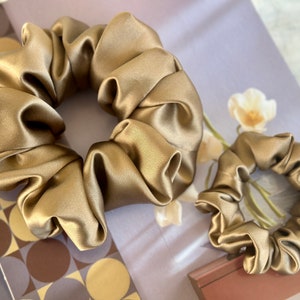 Camel Brown 30 Momme Mulberry Silk Scrunchies: Handmade Hair Accessories
