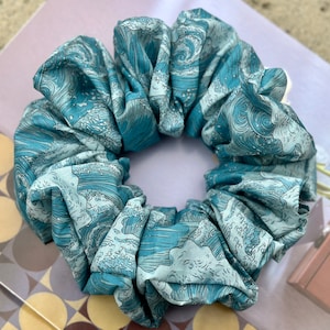 Mega Scrunchie: Handmade Blue Wave Cotton Hair Tie