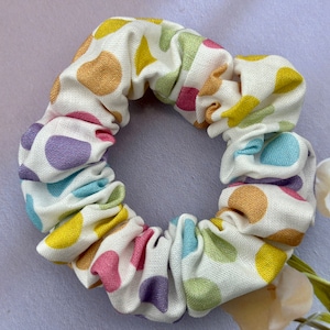 Skinny Polka Dot Rainbow Scrunchies Skinny Thin Hair Tie Handmade Scrunchies