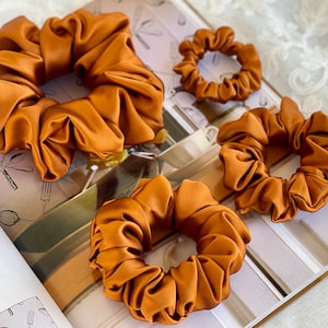 Copper 30 Momme 100% Pure Mulberry Silk Satin Scrunchies  XL Giant Jumbo Regular Skinny Ultra Thin Mini Hair Tie Gift For Wedding Hair Tie