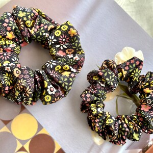 Dark Brown Floral Cotton Hair Tie Cotton Scrunchies Elastic Hair Tie Scrunchies Normal Skinny Scrunchies Thin Smooth Cotton Gift for Her
