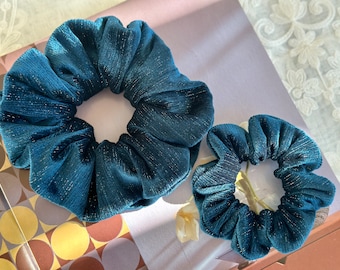 Blue Stretch Glossy Velvet Scrunchies Elastic Hair Tie Normal Skinny Scrunchies
