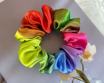 Regular Rainbow Nylon Scrunchies Elastic Hair Tie Normal Skinny Scrunchies