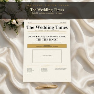 Wedding Newspaper Template, Editable 8-Page Canva Program and Itinerary