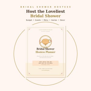Bridal Shower Planner, 10-Page Editable Canva Printable with Peach and Gold Tea Party Design