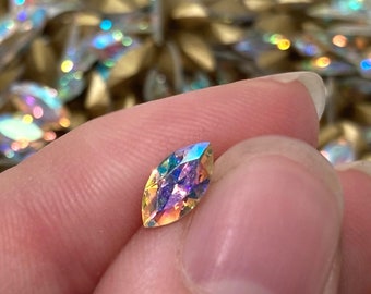 12/24pcs Crystal AB 8x4mm Swarovski Rhinestone Crystals, 4x8mm Navettes Marquise, Vintage Rhinestones Foiled Sparkly Fancy Colorful Gems