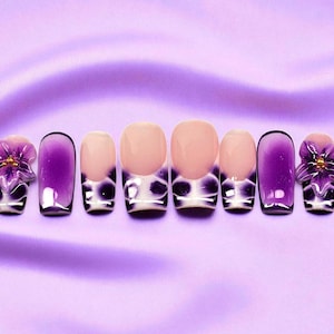 Lavendar Bloom| Press on Nails| 3D Nails| Medium Size| Ready To Ship
