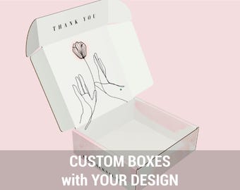 Minimalist Thank You Custom Boxes: Line Art Mailer for Personalized Messages- Pack of 25