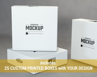 Personalized Packaging Boxes | Pack of 25 | Custom Logo Print | Sustainable Materials & Free Design Help