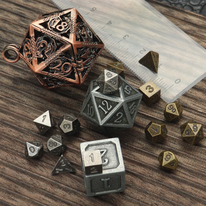Tiny Mini Metal Dice Set with Keychain Dice Case Hollow D20 Dice Necklace Small Dice Set DND Dice Set TTRPG Dungeons and Dragons Gifts image 1