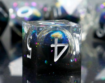 Handmade Liquid Core Resin Dice Set: Sharp Edge Polyhedral DND Dice
