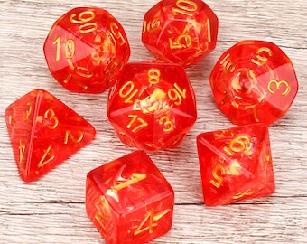 Red Iridescent Mylar DND Resin Dice Set, 7-Piece Polyhedral DnD RPG