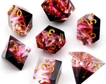 Handmade Sharp Edge Dice Blood Swirl Red Clear Resin Polyhedral RPG Dice Set DND Dice Set TTRPG Dungeons and Dragons Würfel DnD Gifts