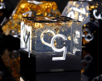 Handmade Sharp Edge Dice Set: Black & Gold Foil DND Dice