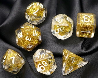 Gold Glitter Resin Dice Set Gold Dice With Irisecent Glitter Cores Polyhedral RPG Dice Set Dungeons and Dragons