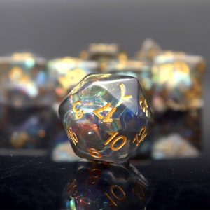 Black Resin Dice Set With Irisecent Mylar Inclusions Galaxy Polyhedral RPG Dice Set Dungeons and Dragons