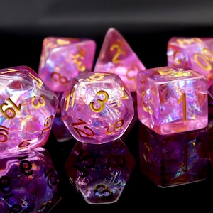 Purple Galaxy Resin Dice Set With Irisecent Mylar Inclusions Polyhedral RPG Dice Set Dungeons and Dragons