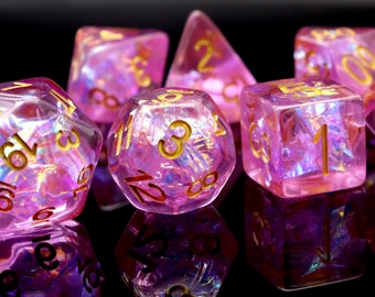 Purple Galaxy Resin Dice Set: Iridescent Mylar Polyhedral RPG Dice