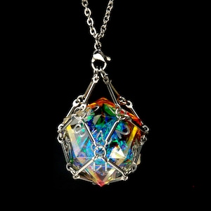DND Dice Cage Necklace: Stainless Steel D20 Pendant, Gamer Jewelry