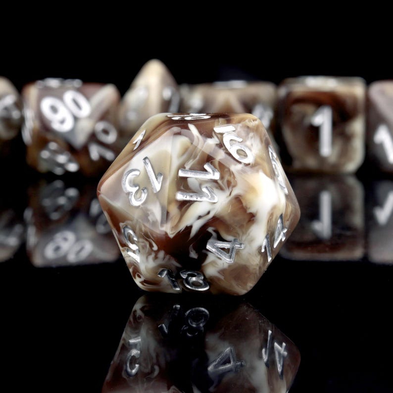 Coffee DND Dice Set: Resin Polyhedral RPG Dice with Extra D20 image 7