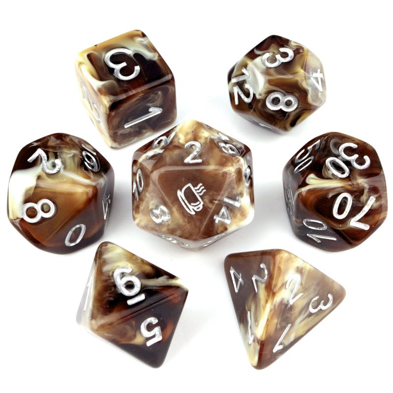 Coffee DND Dice Set: Resin Polyhedral RPG Dice with Extra D20 image 2