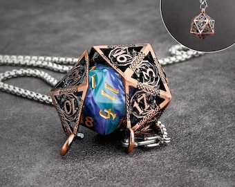 D20 Dice Cage Necklace: Metal DND Dice Pendant, TTRPG Gift