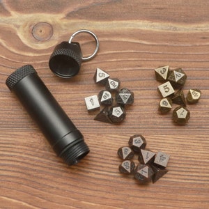 Mini Metal Dice Set with Tube Case Keychain: DND TTRPG Gift