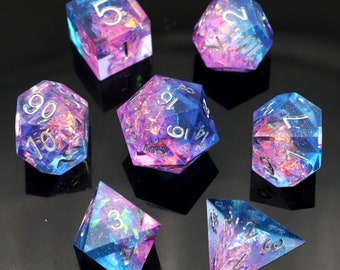 Handmade Sharp Edge Dice Blue Purple Resin Polyhedral RPG Dice Set Sparkling DND Dice Set TTRPG Dungeons and Dragons Gifts